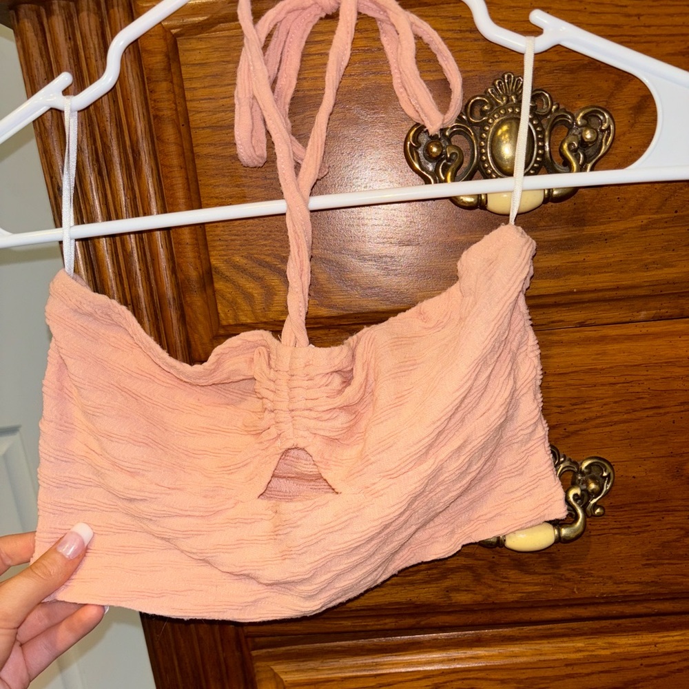 SHEIN Drawstring Cut Out Front Crop Halter Top
